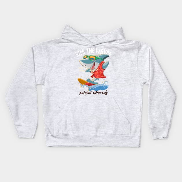 cool shark surfing Kids Hoodie by Tshirt lover 1